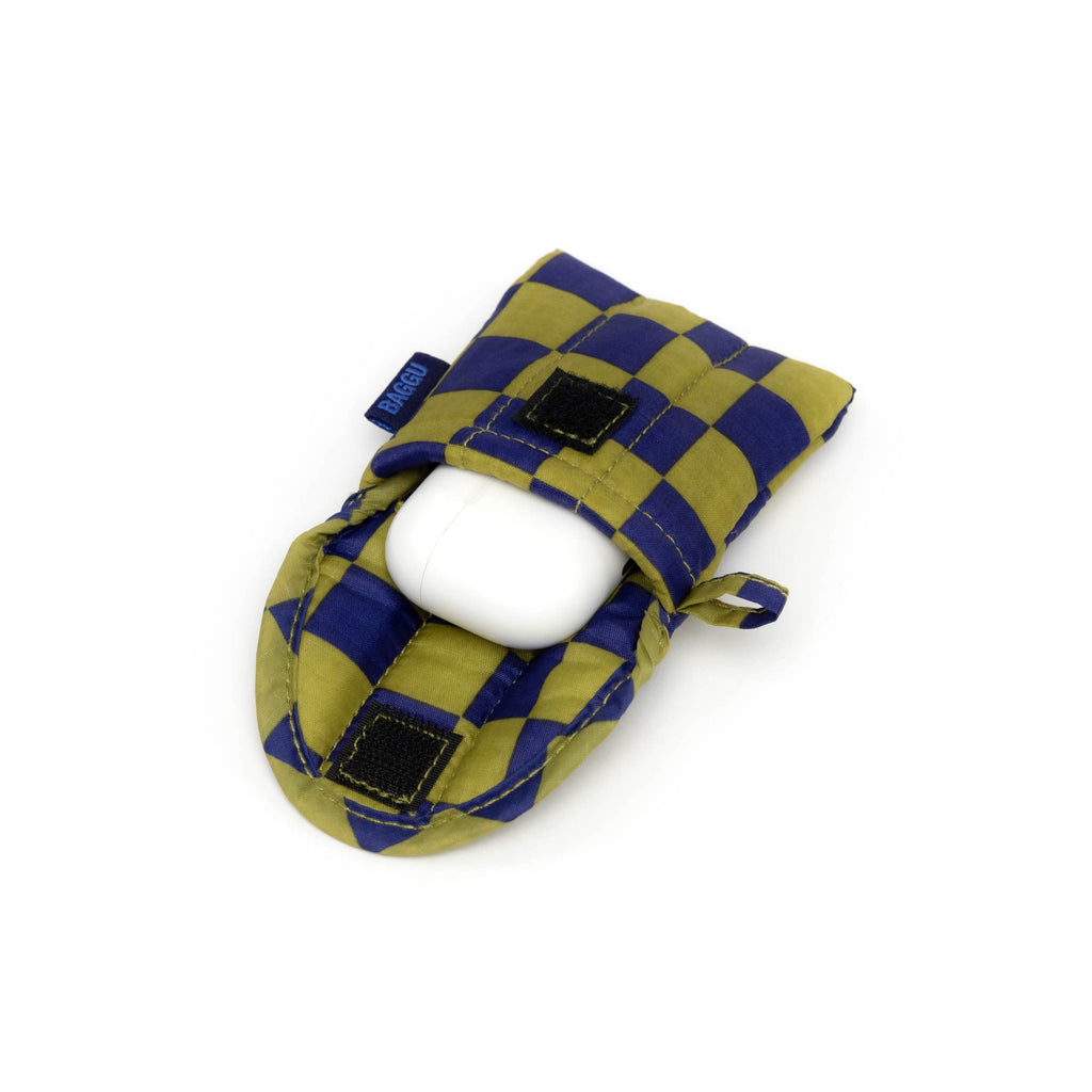 Puffy Earbuds Case - Pear Navy Check