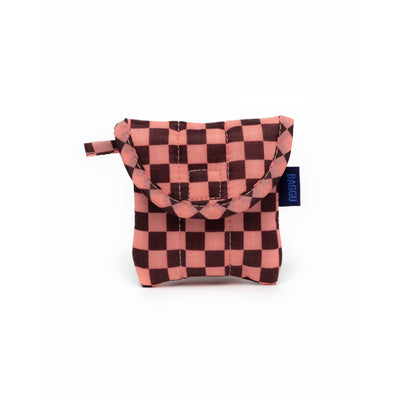 Puffy Earbuds Case - Pink Brown Check