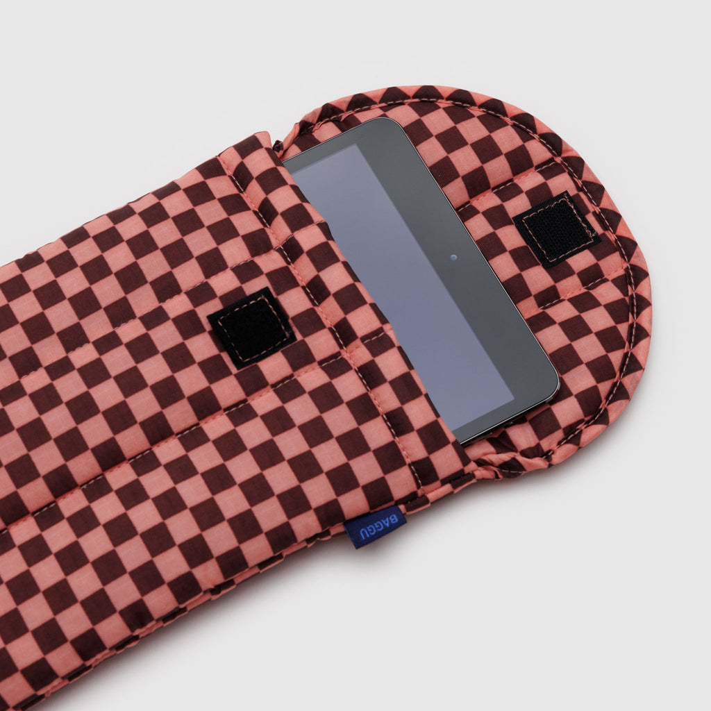 Puffy Tablet Sleeve - Pink Brown Check