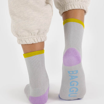 Ribbed Half Crew Socks - Fog