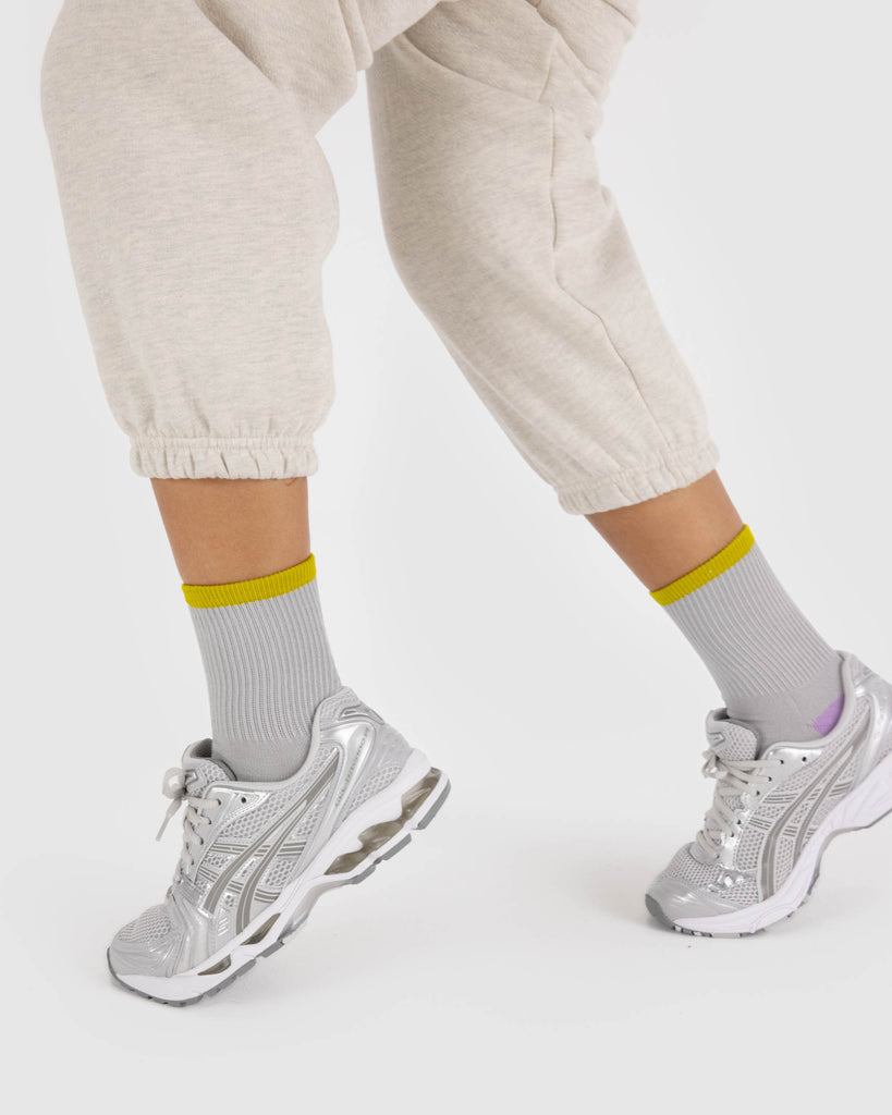 Ribbed Half Crew Socks - Fog