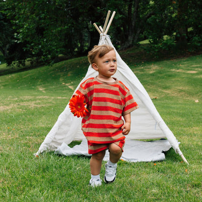 Terry Towel Set - Red & Brown Stripe