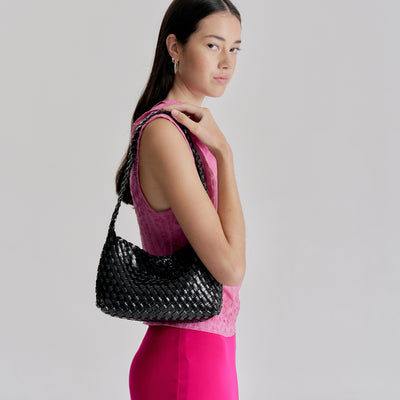 Luca Woven Shoulder Bag - Black Gloss