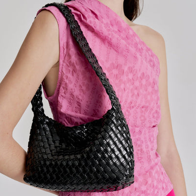 Luca Woven Shoulder Bag - Black Gloss