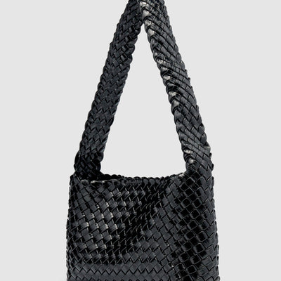 Luca Woven Shoulder Bag - Black Gloss