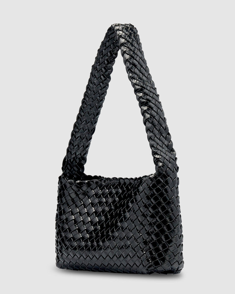 Luca Woven Shoulder Bag - Black Gloss