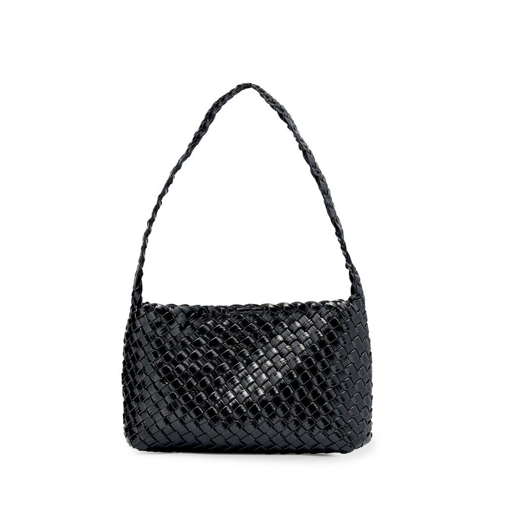 Luca Woven Shoulder Bag - Black Gloss