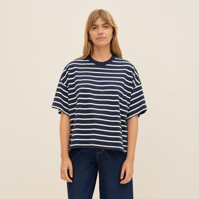 Oversized Boxy Tee - Navy Breton