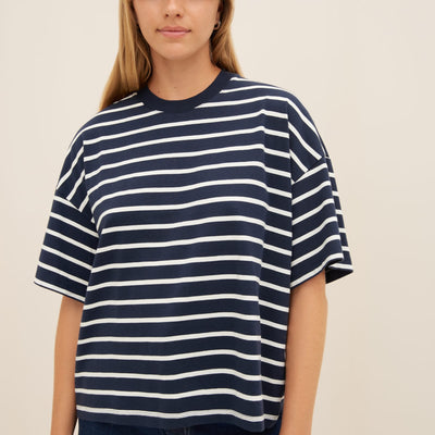 Oversized Boxy Tee - Navy Breton