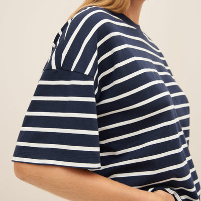 Oversized Boxy Tee - Navy Breton