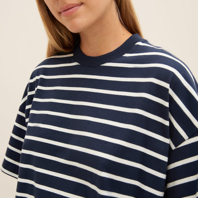 Oversized Boxy Tee - Navy Breton