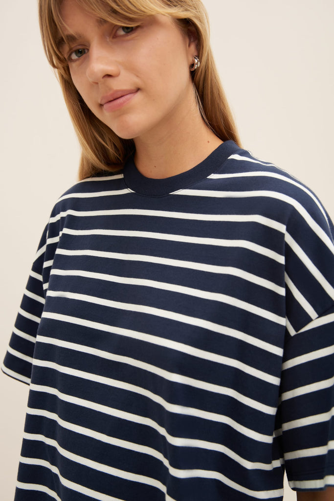 Oversized Boxy Tee - Navy Breton