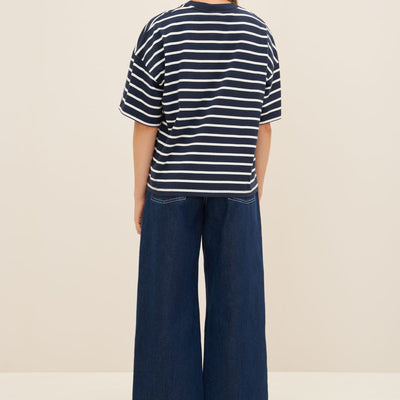 Oversized Boxy Tee - Navy Breton