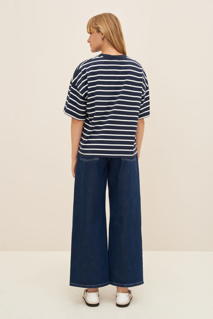 Oversized Boxy Tee - Navy Breton