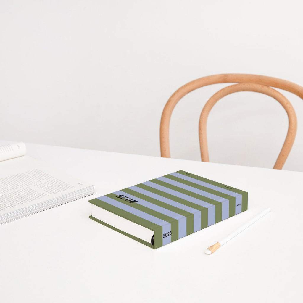 2025 Daily Diary - Periwinkle & Olive Stripe