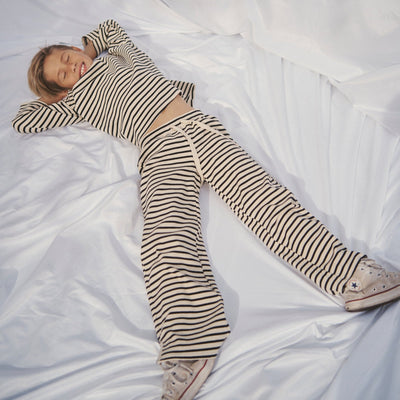 Paper Plane - Little the Label - Lucky Lounge Pants - Black & White Stripe - Waffle Cotton - Elasticated waist with drawstring