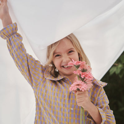 Paper Plane - Little the Label - Maggie Blouse - Yellow & Lilac Gingham Check - Frill Collar