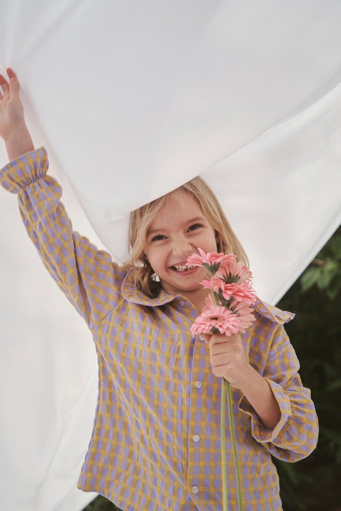 Paper Plane - Little the Label - Maggie Blouse - Yellow & Lilac Gingham Check - Frill Collar