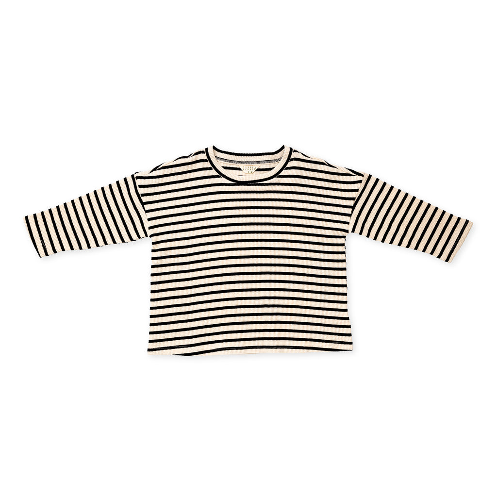 Paper Plane - Little the Label - Lucky Long-Sleeved Tee - Black & White Stripe - Waffle Cotton