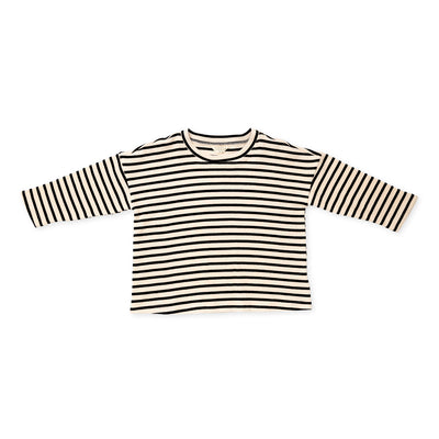 Paper Plane - Little the Label - Lucky Long-Sleeved Tee - Black & White Stripe - Waffle Cotton