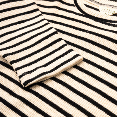 Paper Plane - Little the Label - Lucky Long-Sleeved Tee - Black & White Stripe - Waffle Cotton