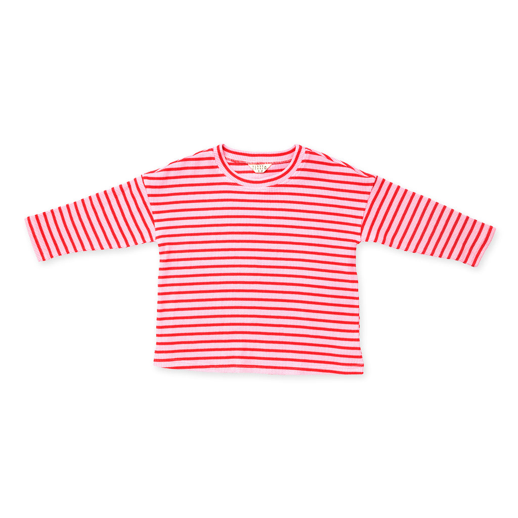 Paper Plane - Little the Label - Lucky Long-Sleeved Tee - Candy Apple Red & White Stripe - Waffle Cotton