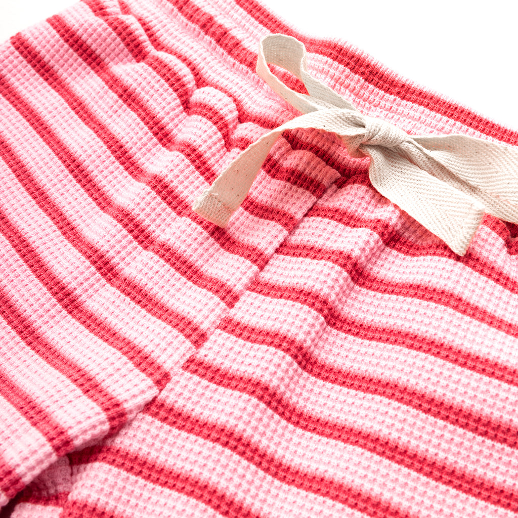 Paper Plane - Little the Label - Lucky Lounge Pants - Candy Apple, Red & Pink Stripe - Waffle Cotton - Elasticated waist with drawstring