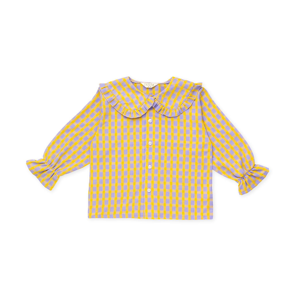 Paper Plane - Little the Label - Maggie Blouse - Yellow & Lilac Gingham Check - Frill Collar