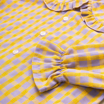 Paper Plane - Little the Label - Maggie Blouse - Yellow & Lilac Gingham Check - Frill Collar