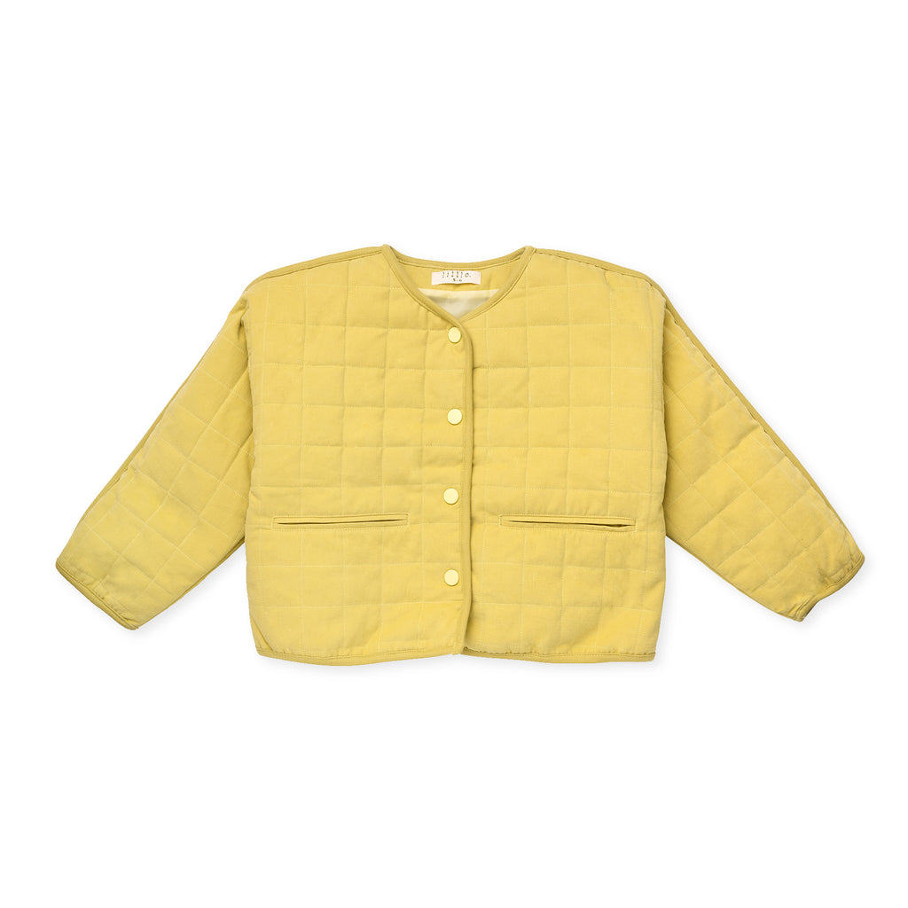 Paper Plane - Little the Label - Parker Quilted Jacket - Matcha Yellow - Button Up