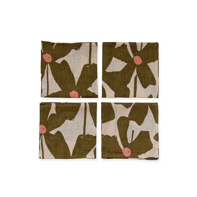 Paper Plane - Mosey Me - Olive Poppy Napkin Set