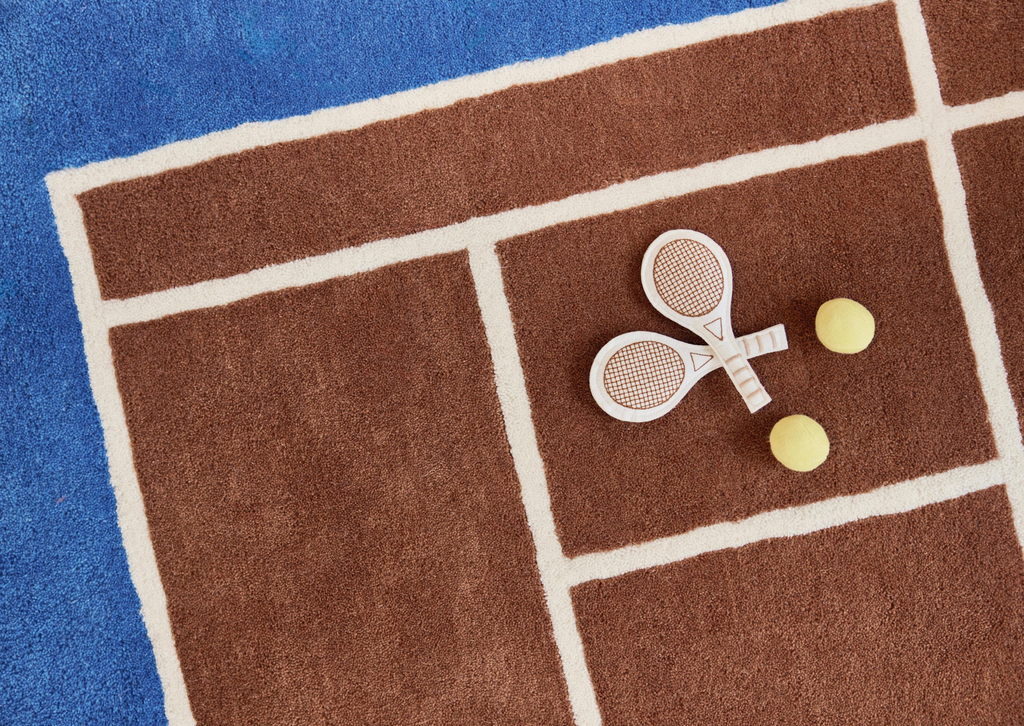 Tennis Rug - Caramel & Optic Blue