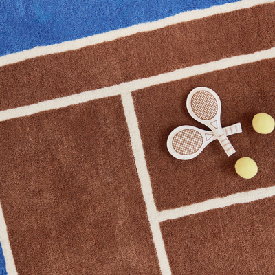 Tennis Rug - Caramel & Optic Blue