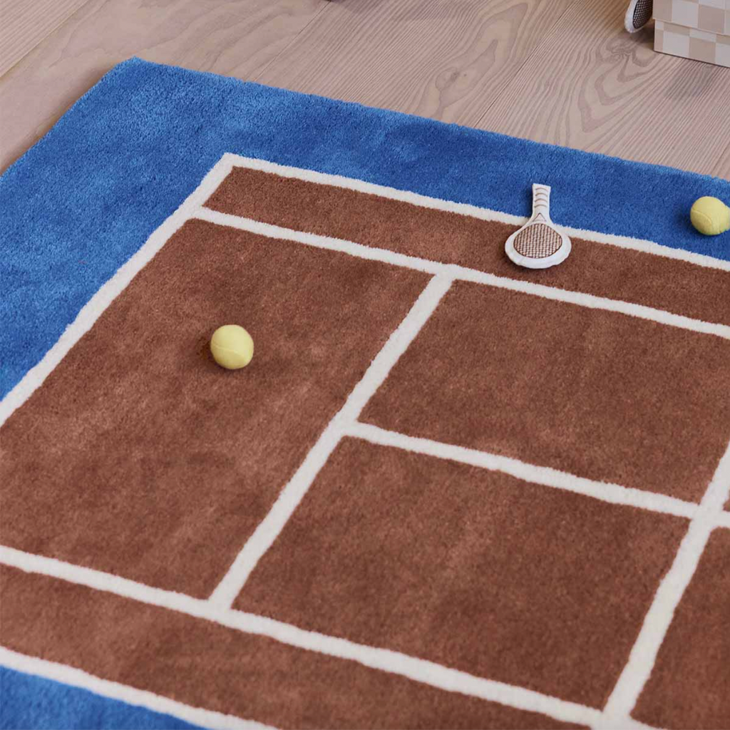 Tennis Rug - Caramel & Optic Blue