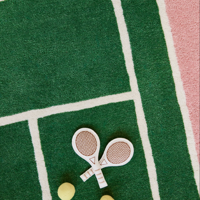 Tennis Rug - Green & Rose