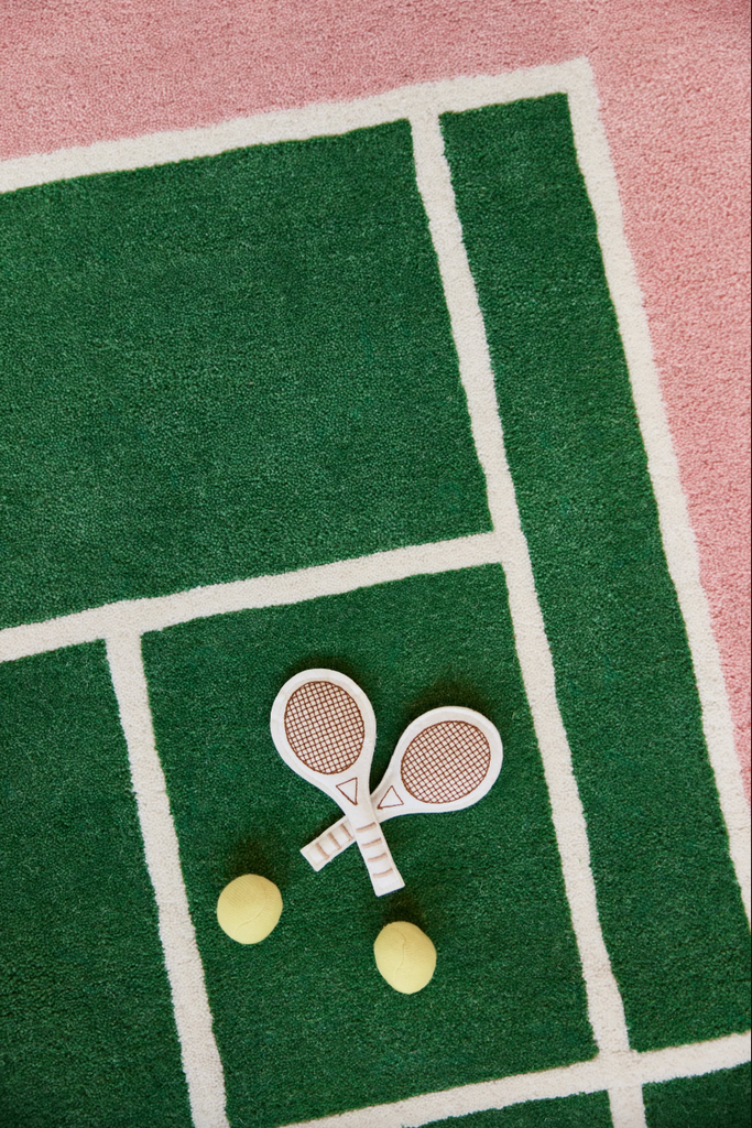 Tennis Rug - Green & Rose