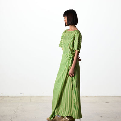 Jill Dress - Cream & Green Stripe