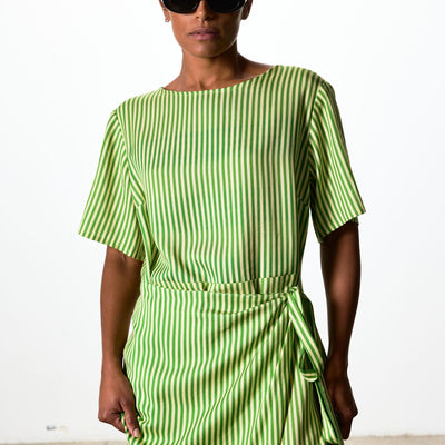 Jill Dress - Cream & Green Stripe