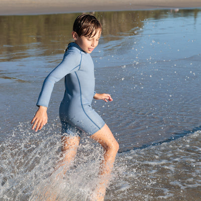 Paper Plane - Summer Sun Label - Kids' Springsuit Wetsuit - Long Arms & Short Legs Wetsuit - Dusty Blue