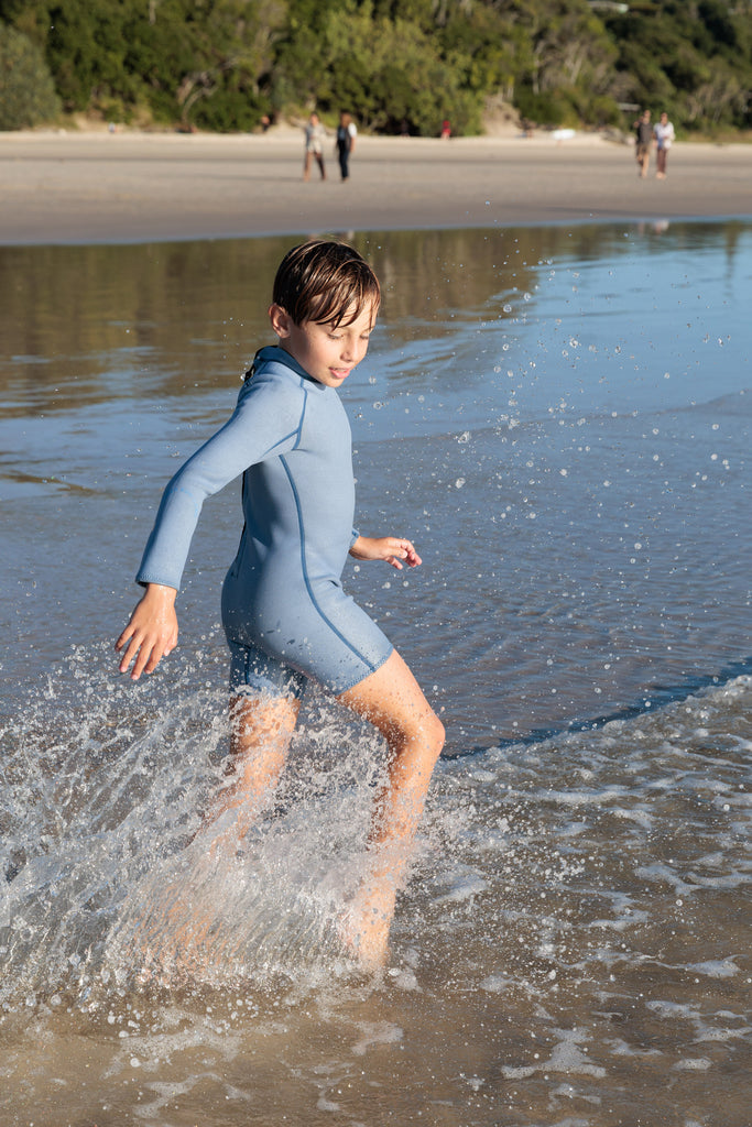 Paper Plane - Summer Sun Label - Kids' Springsuit Wetsuit - Long Arms & Short Legs Wetsuit - Dusty Blue