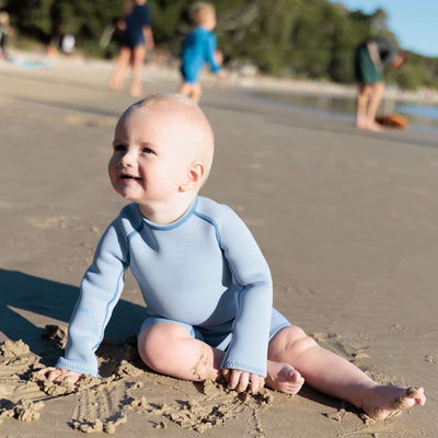 Paper Plane - Summer Sun Label - Kids' Springsuit Wetsuit - Long Arms & Short Legs Wetsuit - Dusty Blue