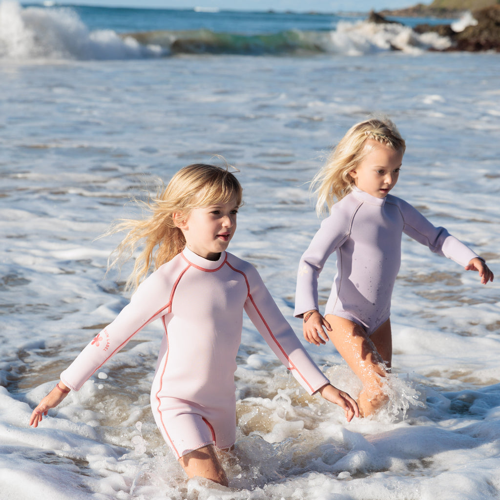 Paper Plane - Summer Sun Label - Kids' Springsuit Wetsuit - Long Arms & Short Legs Wetsuit - Powder Pink