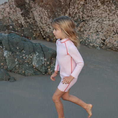 Paper Plane - Summer Sun Label - Kids' Springsuit Wetsuit - Long Arms & Short Legs Wetsuit - Powder Pink