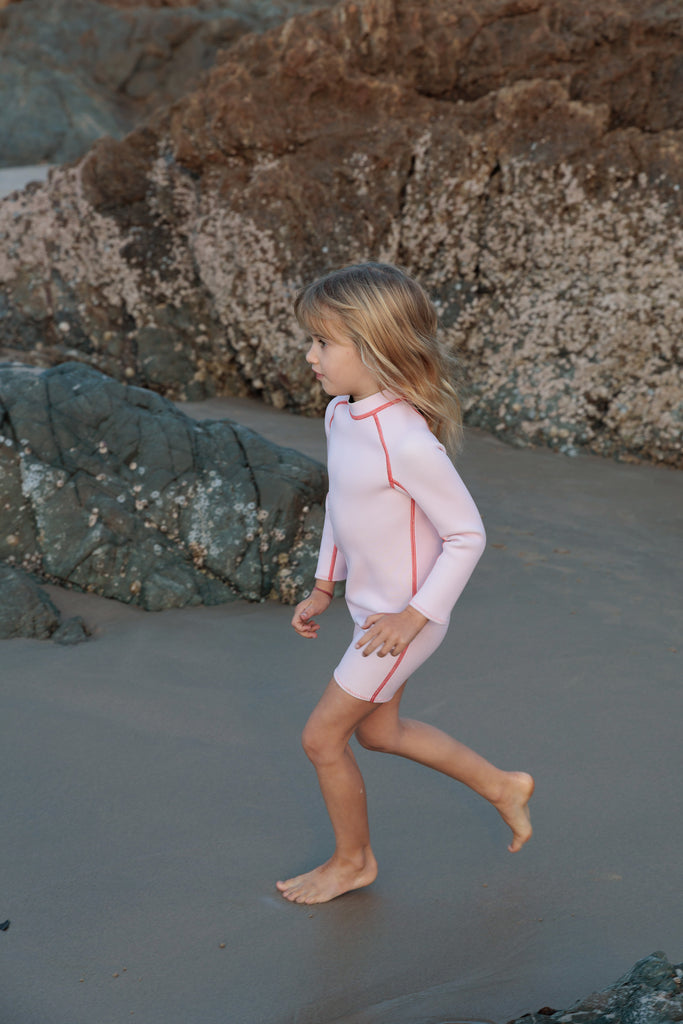 Paper Plane - Summer Sun Label - Kids' Springsuit Wetsuit - Long Arms & Short Legs Wetsuit - Powder Pink