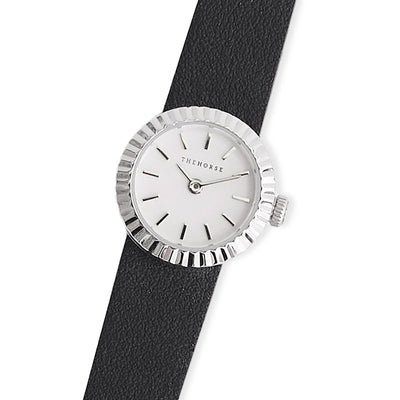 Dot Watch - Polished Silver / Black Leather