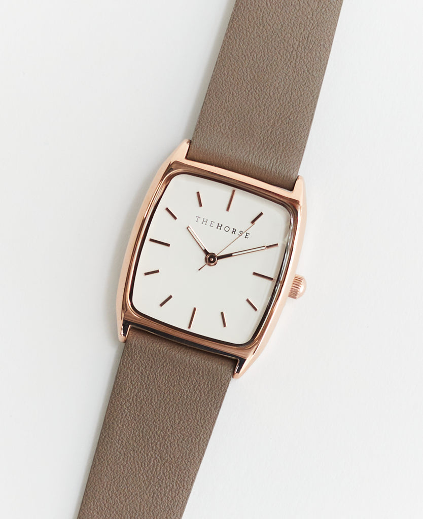 Paper Plane - The Horse - Dress Watch - Rose Gold, White Face, Dark Grey Leather