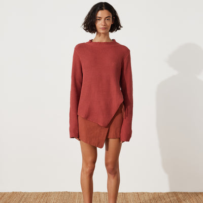 Paper Plane - Zulu & Zephyr - Clay Knit Jumper - Asymmetric hemline, side split - Clay Red