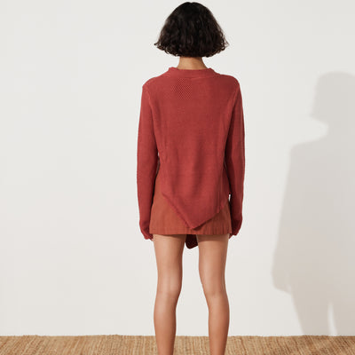 Paper Plane - Zulu & Zephyr - Clay Knit Jumper - Asymmetric hemline, side split - Clay Red