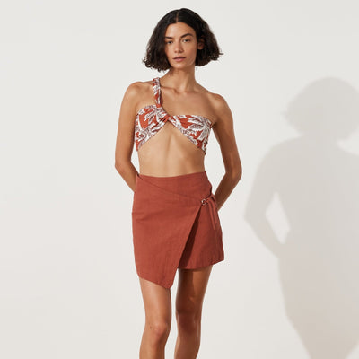 Paper Plane - Zulu & Zephyr - Wrap Skirt - Asymmetric Hem & tie Side - Clay Red