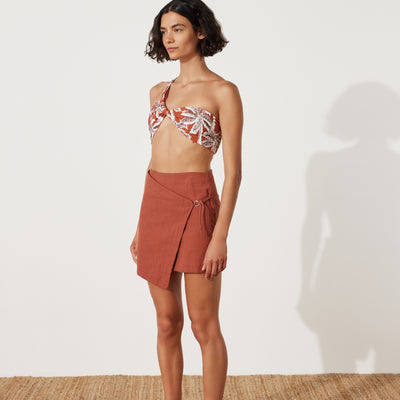 Paper Plane - Zulu & Zephyr - Wrap Skirt - Asymmetric Hem & tie Side - Clay Red